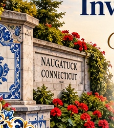Decorative Naugatuck Connecticut sign and azulejo panel